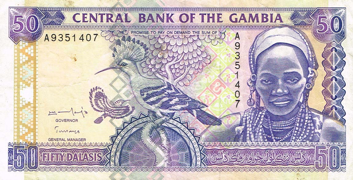 Front of Gambia p19a: 50 Dalasis from 1996