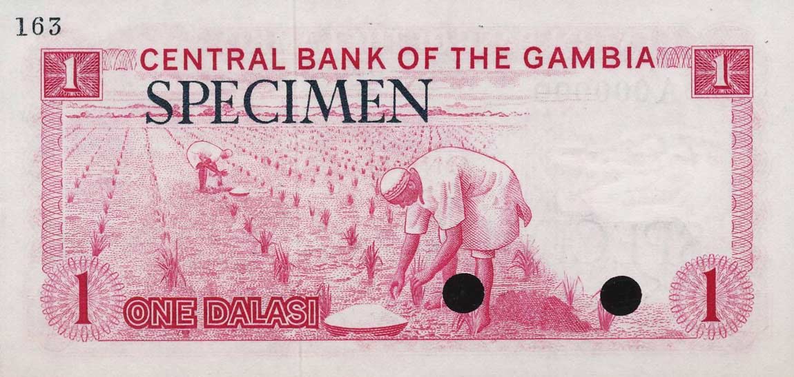 Back of Gambia p4ct: 1 Dalasi from 1971