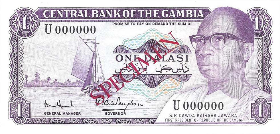 Front of Gambia p4s: 1 Dalasi from 1971