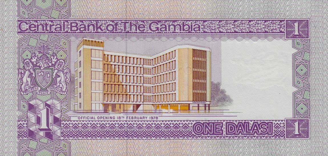 Back of Gambia p8a: 1 Dalasi from 1978