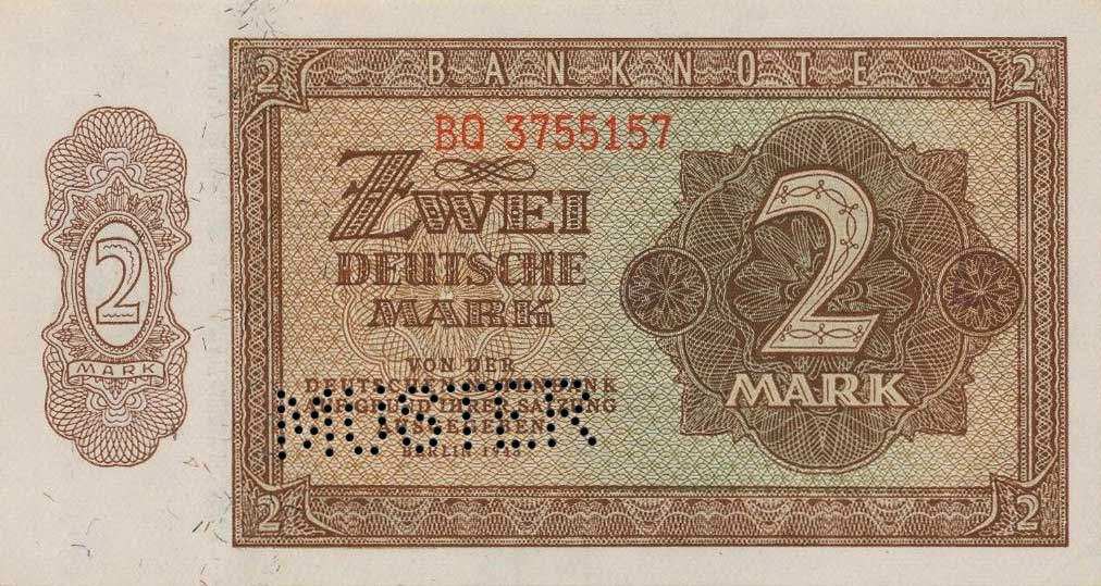 Front of German Democratic Republic p10s: 2 Deutsche Mark from 1948