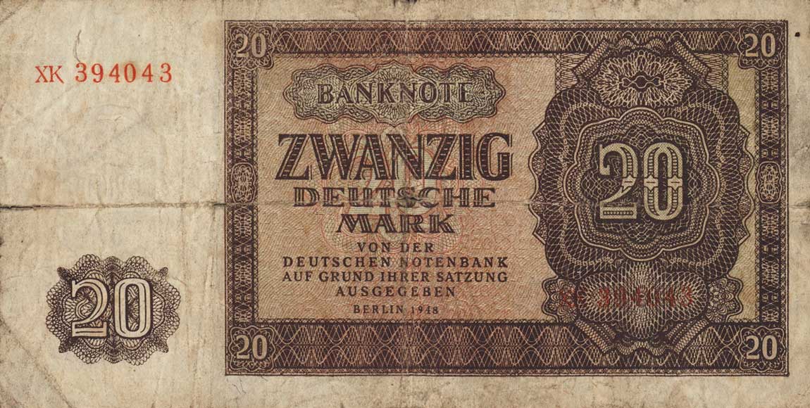 Front of German Democratic Republic p13a: 20 Deutsche Mark from 1948