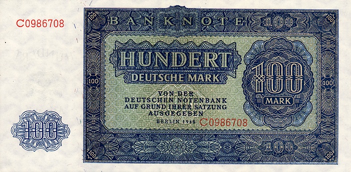 Front of German Democratic Republic p15a: 100 Deutsche Mark from 1948