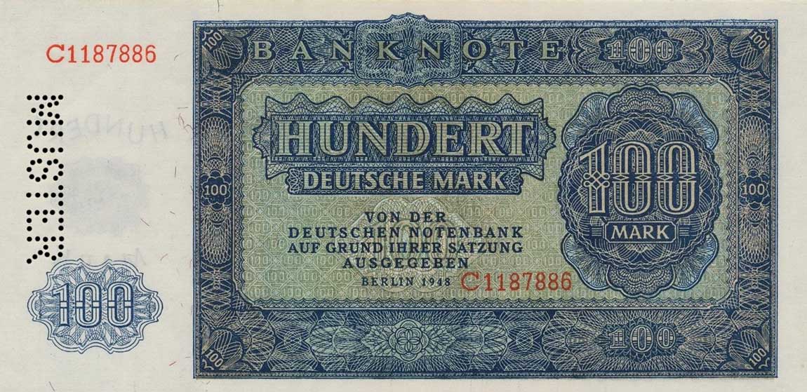 Front of German Democratic Republic p15s: 100 Deutsche Mark from 1948