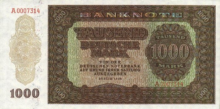 Front of German Democratic Republic p16a: 1000 Deutsche Mark from 1948