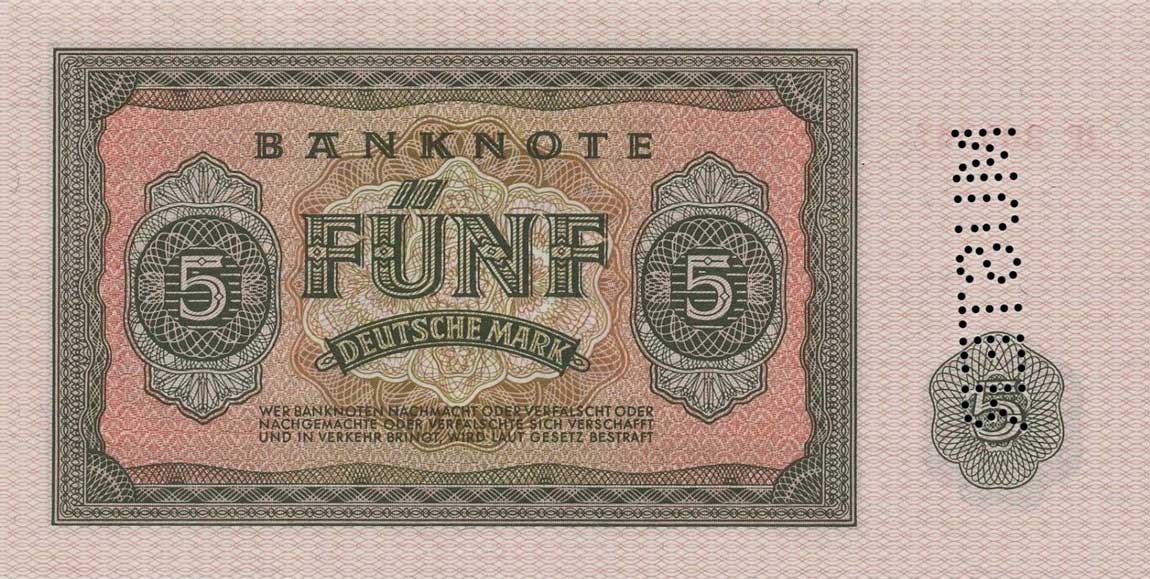 Back of German Democratic Republic p17s: 5 Deutsche Mark from 1955