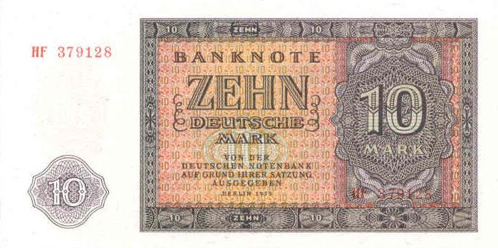 Front of German Democratic Republic p18a: 10 Deutsche Mark from 1955
