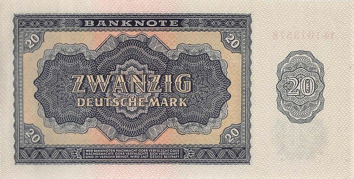 Back of German Democratic Republic p19r: 20 Deutsche Mark from 1955