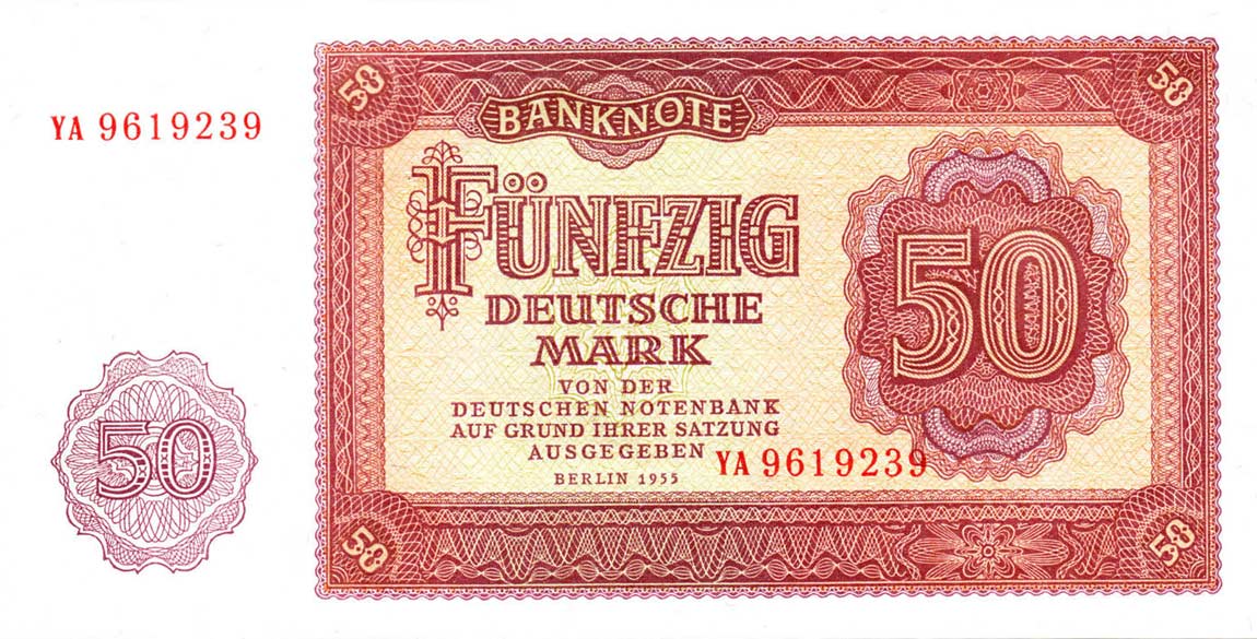 Front of German Democratic Republic p20a: 50 Deutsche Mark from 1955