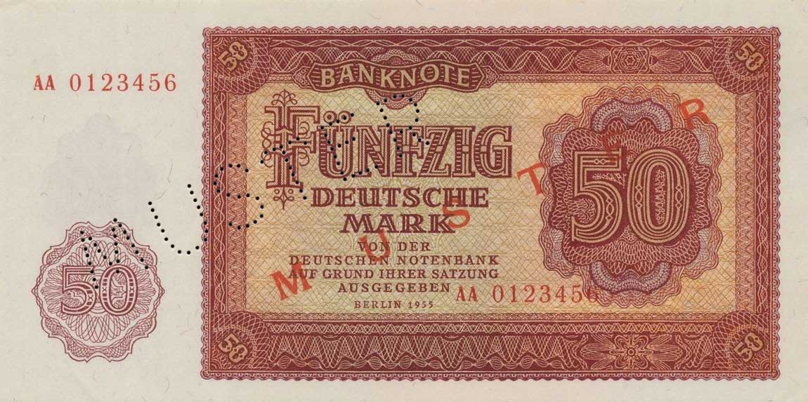 Front of German Democratic Republic p20s: 50 Deutsche Mark from 1955