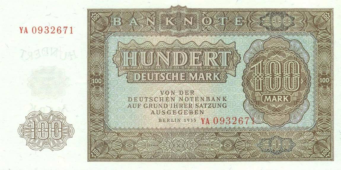Front of German Democratic Republic p21a: 100 Deutsche Mark from 1955