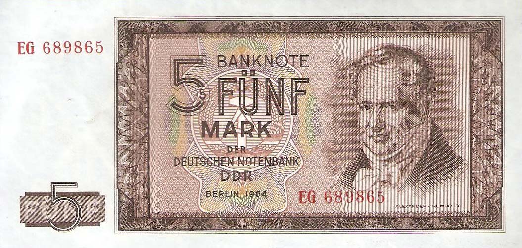 Front of German Democratic Republic p22a: 5 Mark from 1964