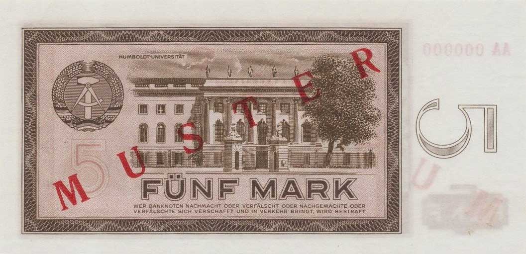 Back of German Democratic Republic p22s: 5 Mark from 1964