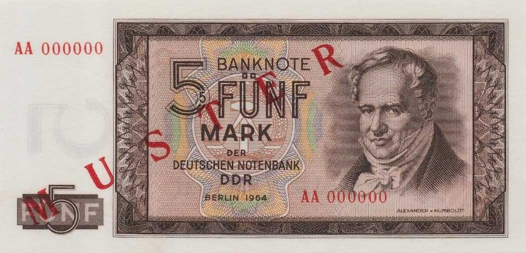 Front of German Democratic Republic p22s: 5 Mark from 1964