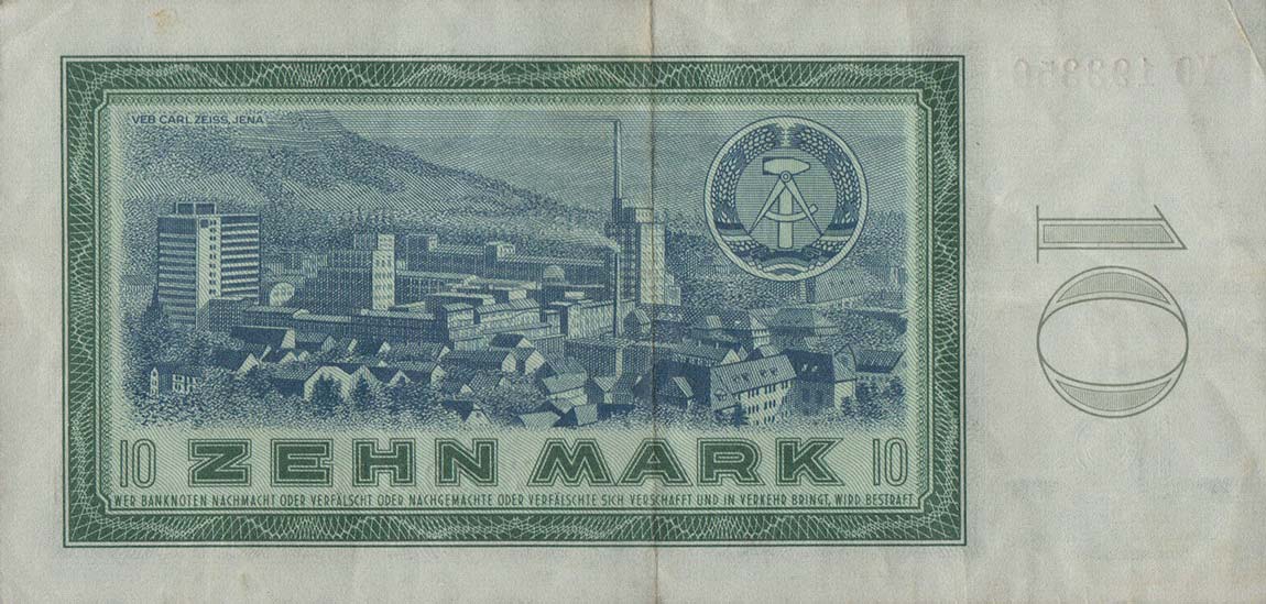 Back of German Democratic Republic p23r: 10 Mark from 1964