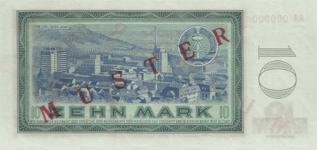 Back of German Democratic Republic p23s: 10 Mark from 1964