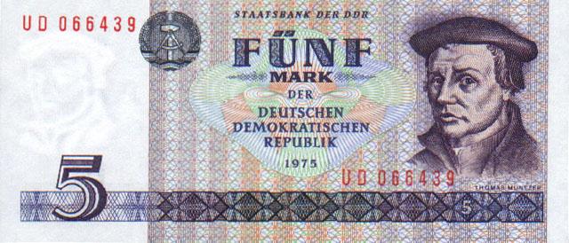 Front of German Democratic Republic p27b: 5 Mark from 1975
