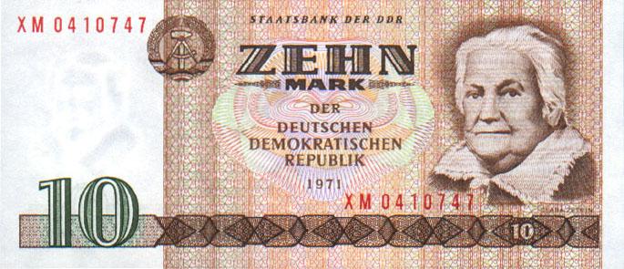 Front of German Democratic Republic p28b: 10 Mark from 1971