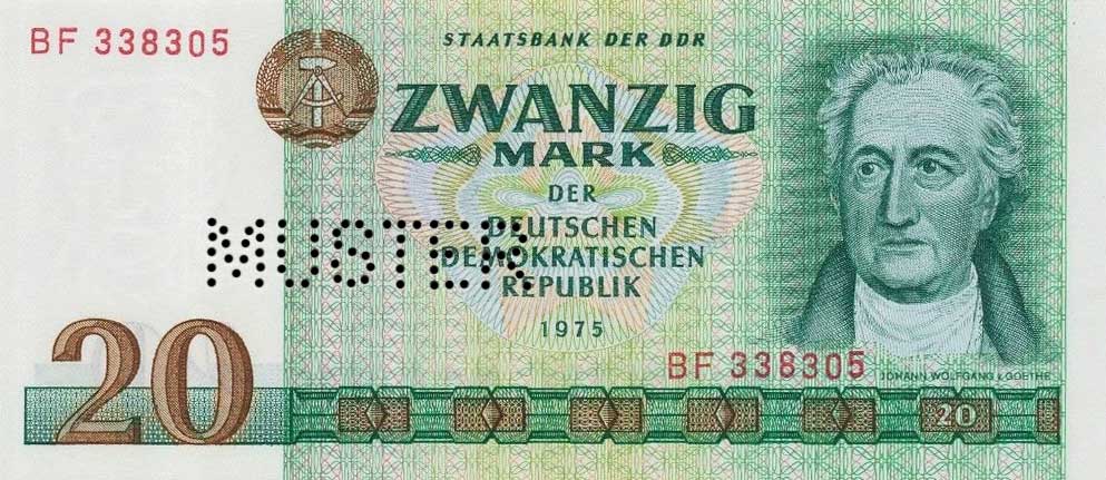 Front of German Democratic Republic p29s: 20 Mark from 1975