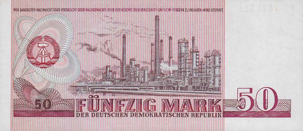 Back of German Democratic Republic p30b: 50 Mark from 1971