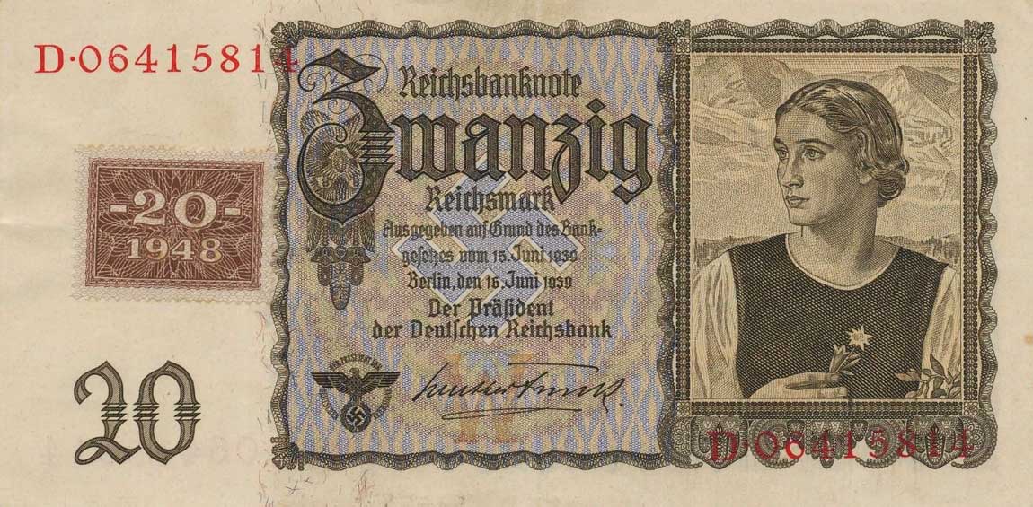 Front of German Democratic Republic p5A: 20 Deutsche Mark from 1948
