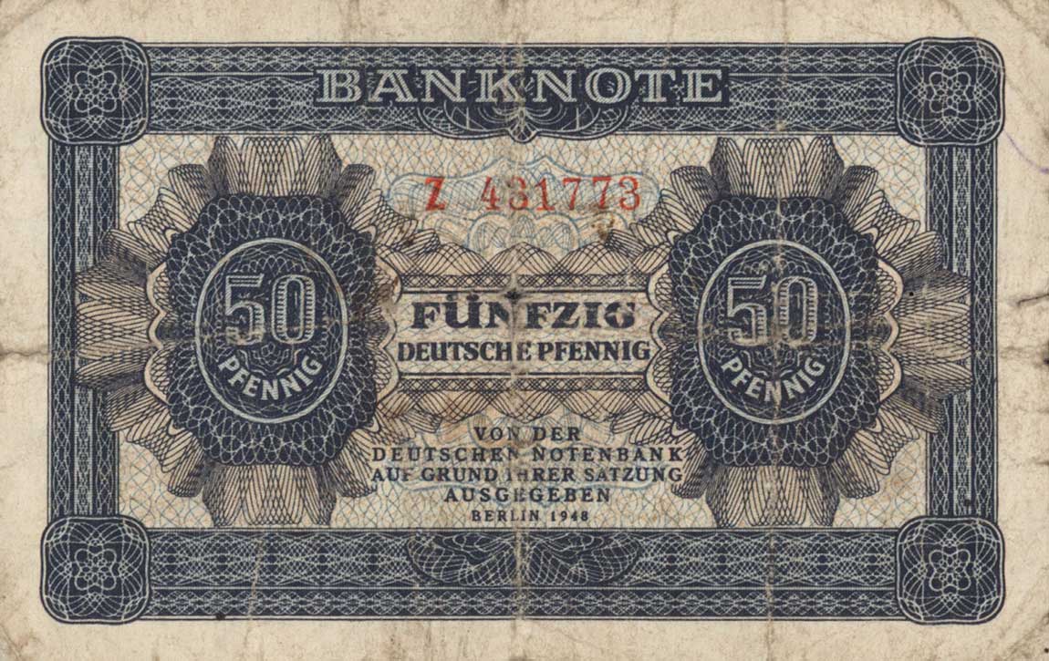 Front of German Democratic Republic p8a: 50 Deutsche Pfennig from 1948