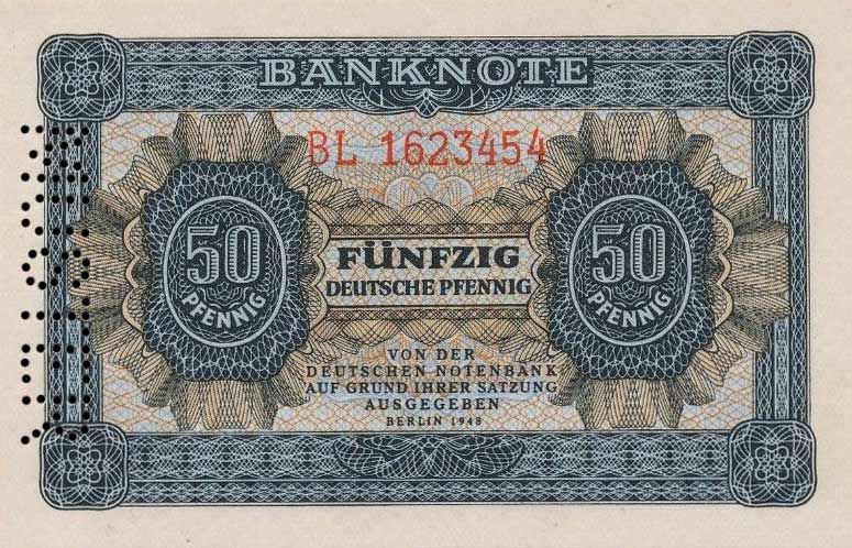 Front of German Democratic Republic p8s: 50 Deutsche Pfennig from 1948