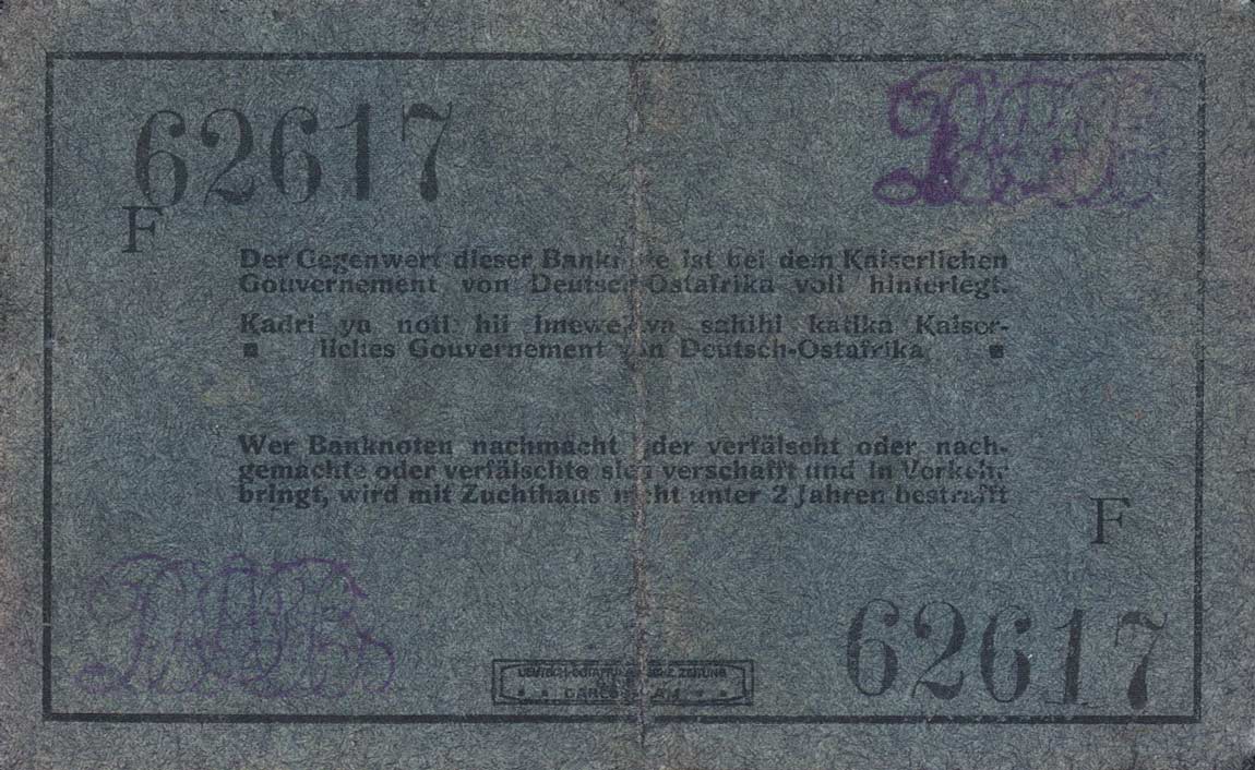 Back of German East Africa p36a: 5 Rupien from 1916