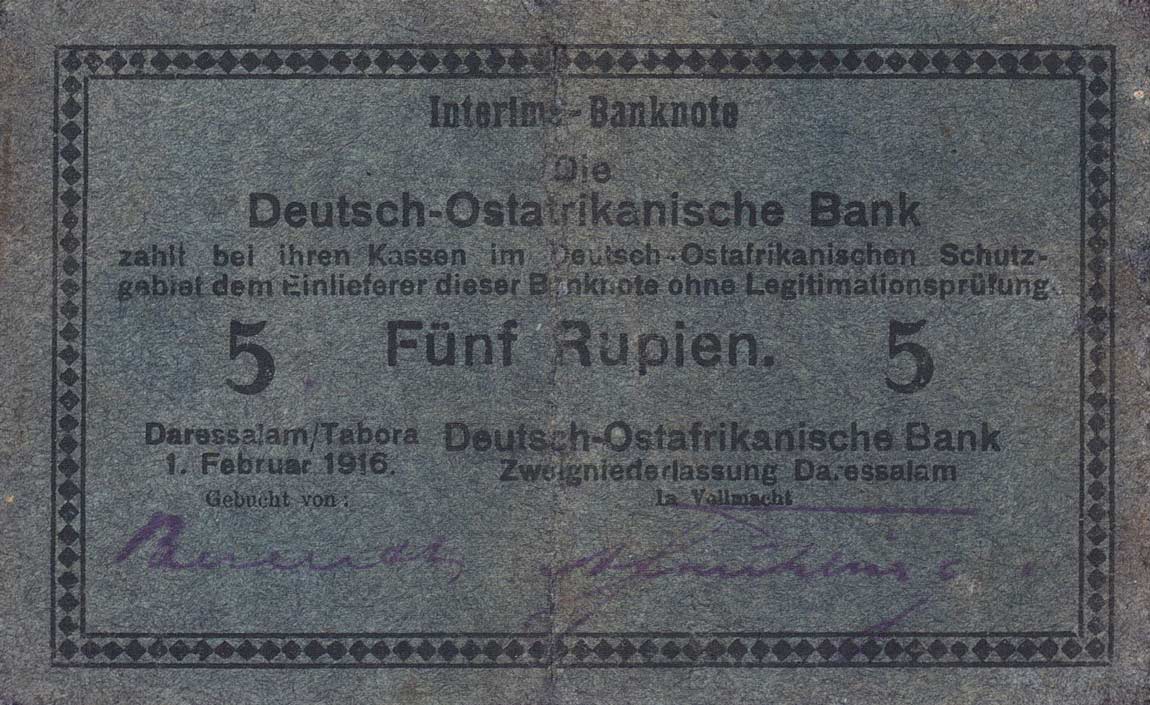 Front of German East Africa p36a: 5 Rupien from 1916
