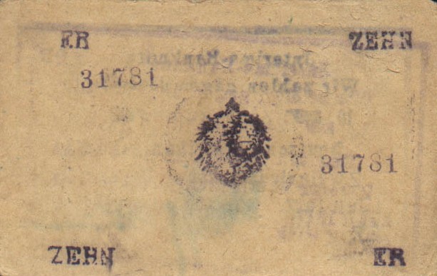Back of German East Africa p43b: 10 Rupien from 1917