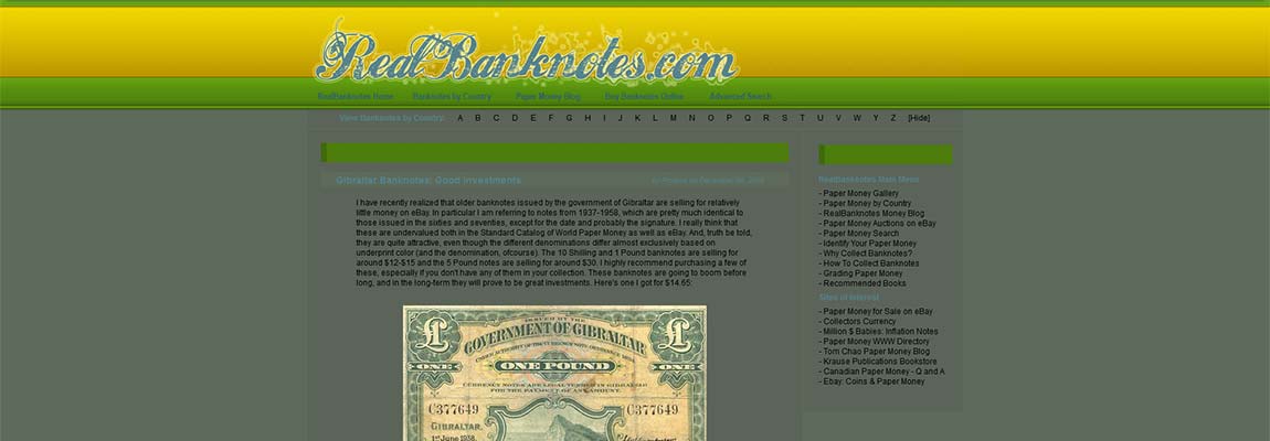 Original version of Realbanknotes.com circa 2008/2009