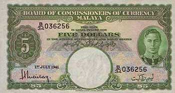 Malaya $5 from 1941: Second Revised Issue Malaya $5 from 1941: Second Revised Issue