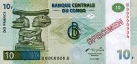 Congo Democratic Republic p87: 10 Francs from 1997