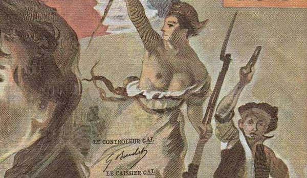 delacrois painting liberty leading the people on french paper money