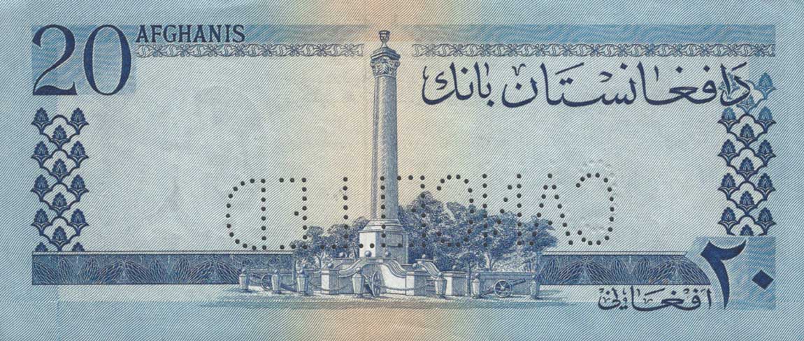 Back of Afghanistan p38s: 20 Afghanis from 1961
