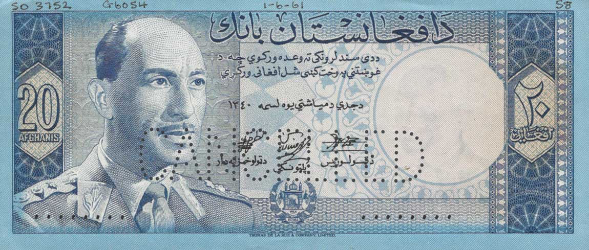 Front of Afghanistan p38s: 20 Afghanis from 1961