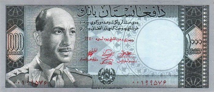 Front of Afghanistan p42a: 1000 Afghanis from 1961