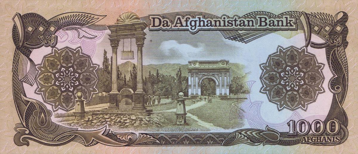 Back of Afghanistan p61c: 1000 Afghanis from 1991