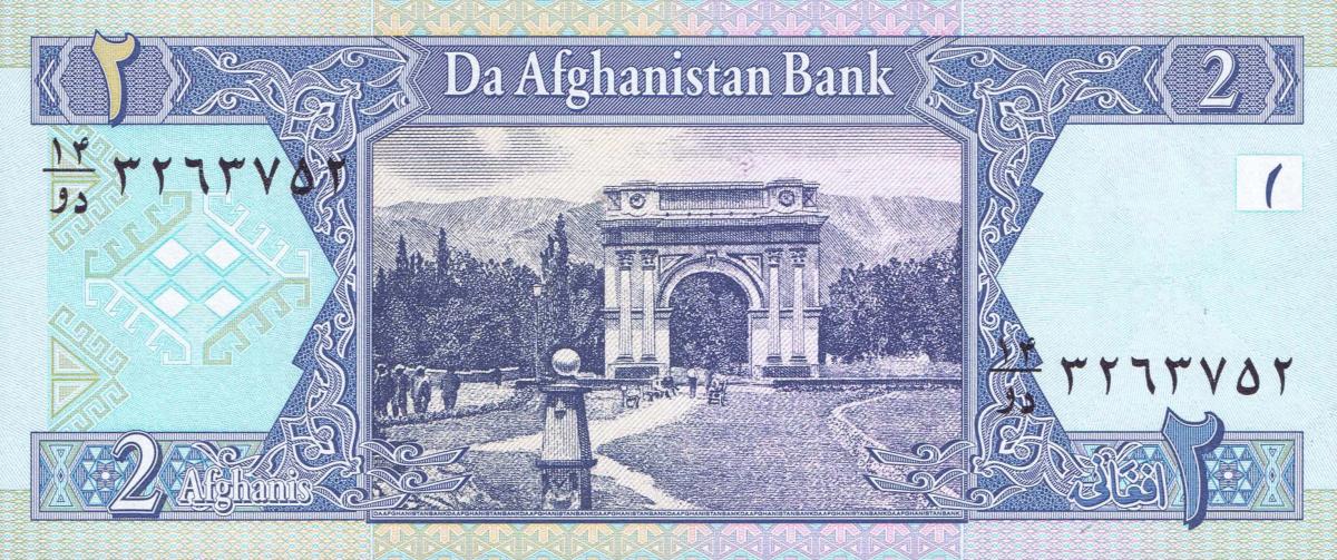 Back of Afghanistan p65a: 2 Afghanis from 2002