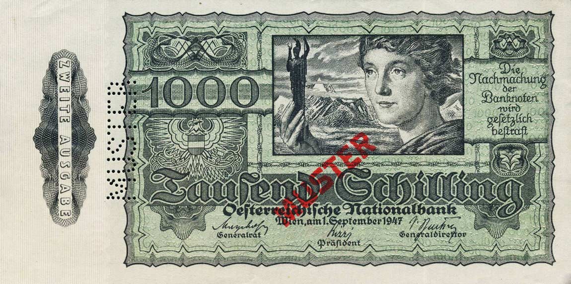 Front of Austria p125s: 1000 Schilling from 1947