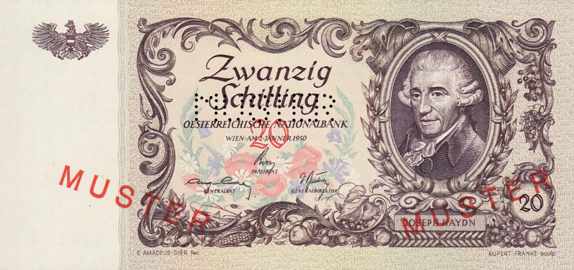 Front of Austria p129s: 20 Schilling from 1950