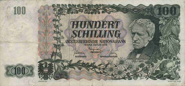 Front of Austria p133a: 100 Schilling from 1954