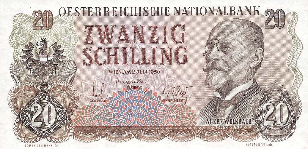 Front of Austria p136a: 20 Schilling from 1956