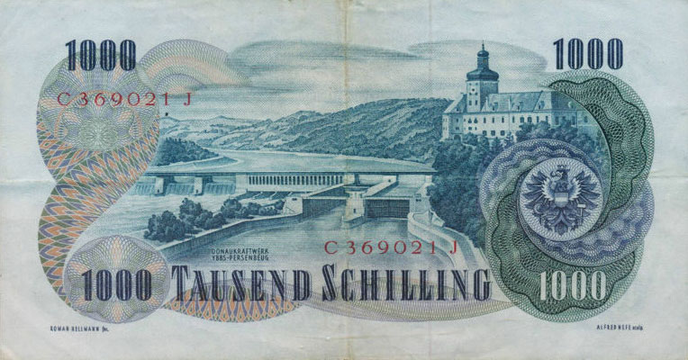Back of Austria p141a: 1000 Schilling from 1961