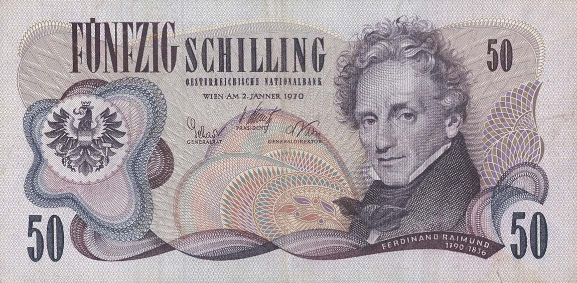 Front of Austria p143a: 50 Schilling from 1970