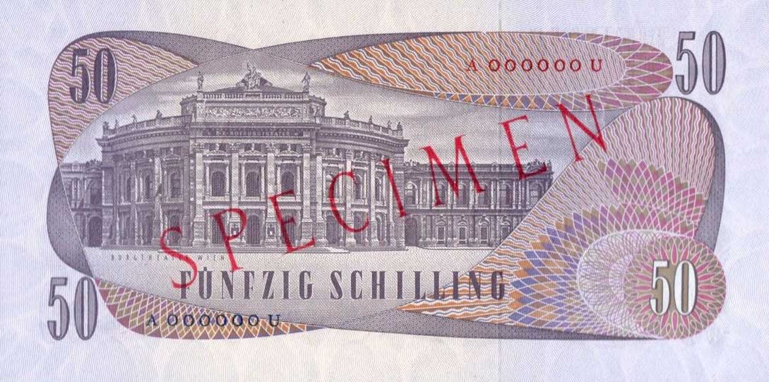 Back of Austria p143s: 50 Schilling from 1970