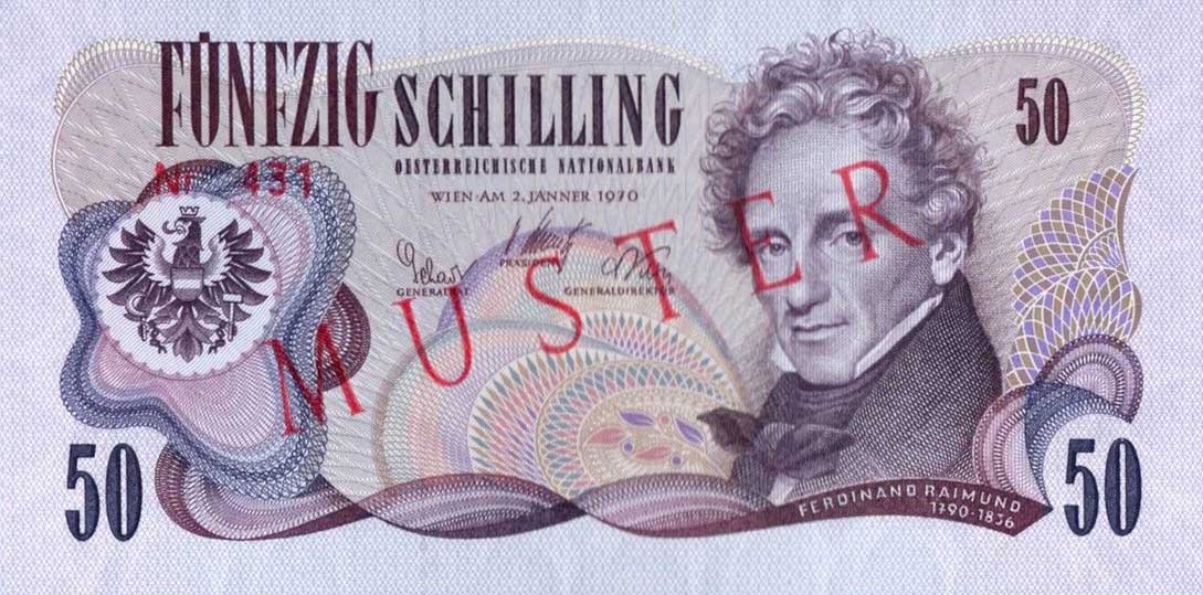 Front of Austria p143s: 50 Schilling from 1970
