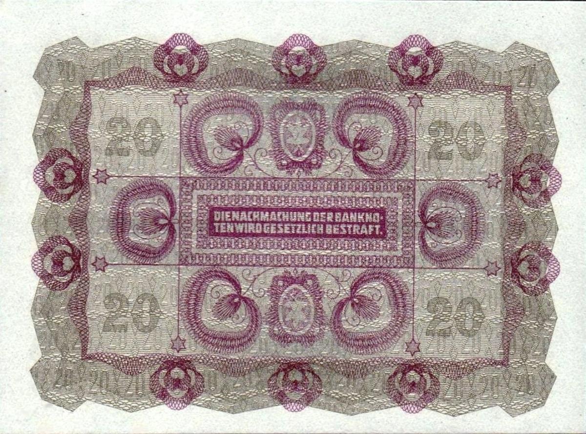 Back of Austria p76: 20 Kroner from 1922