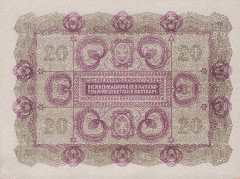Back of Austria p76: 20 Kroner from 1922