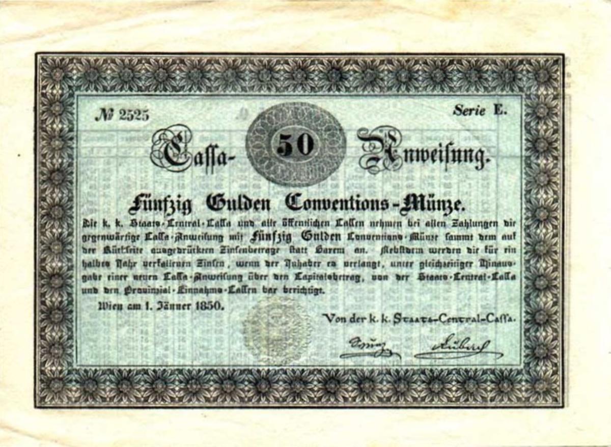 Front of Austria pA128: 50 Gulden from 1850
